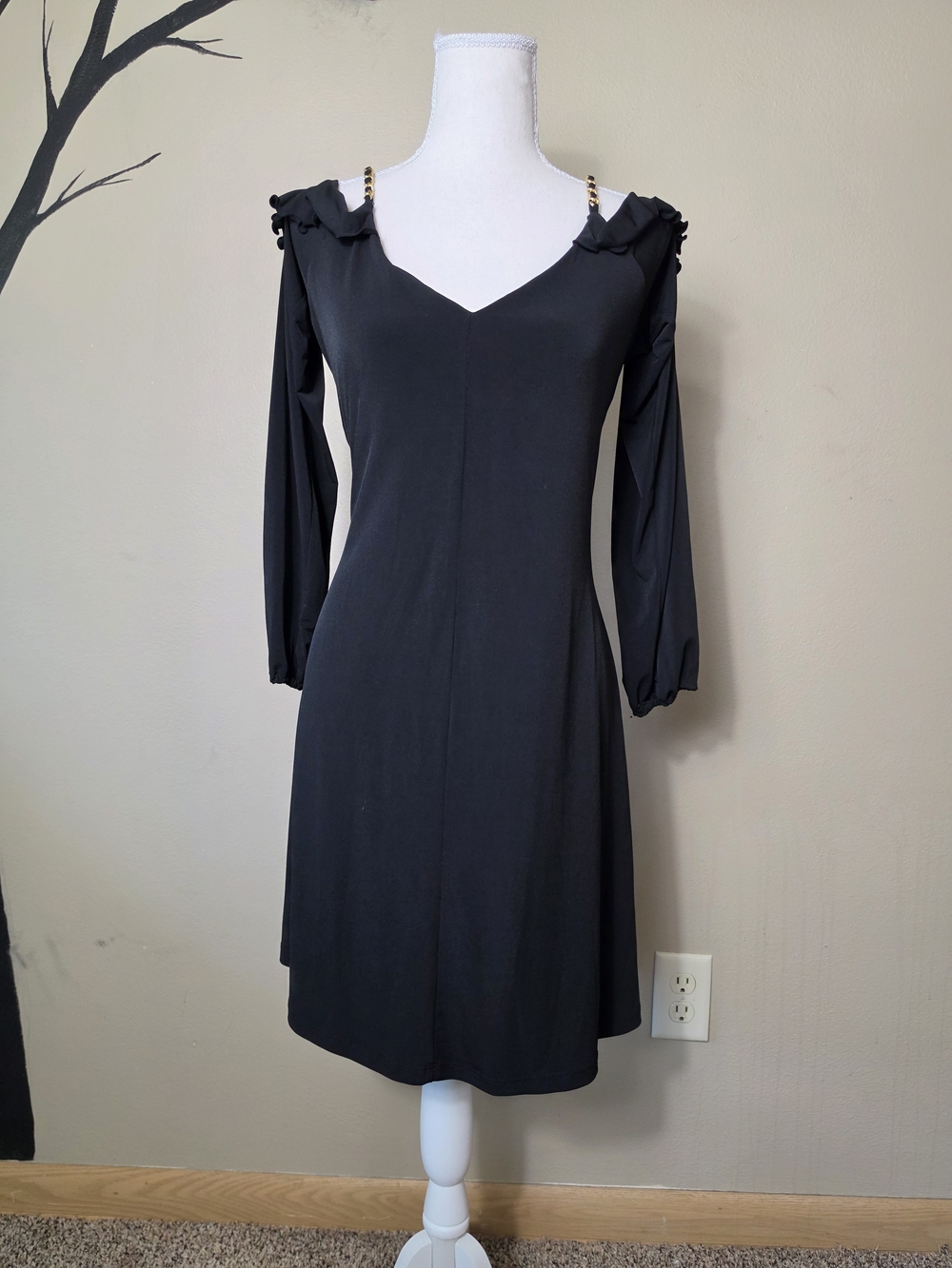 Michael Kors Black Cold Shoulder Chain Strap Dress | Medium | Little Black Dress